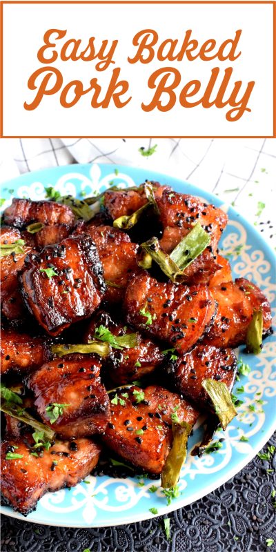An indulgent dish that takes hold of your senses and doesn't apologize - Easy Baked Pork Belly is slightly spicy with hints of saltiness and sweetness; it's super moist and super delicious! #pork #belly #baked #porkbelly #theotherwhitemeat #asiancooking
