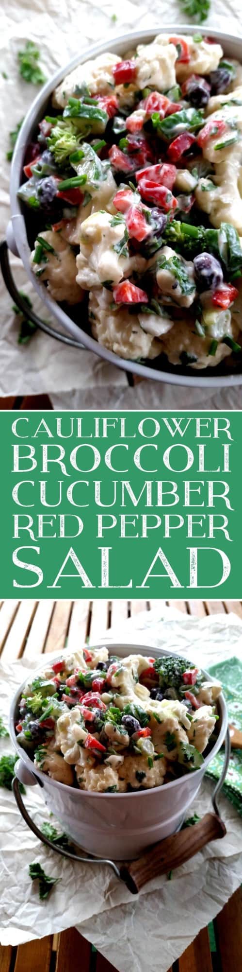 Cauliflower Broccoli Cucumber Red Pepper Salad
