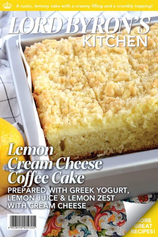 Lemon Cream Cheese Coffee Cake is extra lemony, with a creamy filling and a crumbly topping.  Light, refreshing, and delicious; brew the coffee and invite your friends! That's assuming you'll want to share this cake with anyone after you get your first taste! #lemon #coffee #cake #cream #cheese #dessert #summer