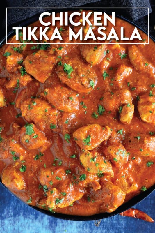 Tender chicken breast pieces, marinated in yogurt and spices, and simmered in a thick, luscious curry sauce. Why go out for Indian food when you can make Chicken Tikka Masala at home? Going out is so last year, anyway! #tikka #masala #tikkamasala #chicken #chickentikka