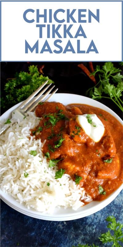 Tender chicken breast pieces, marinated in yogurt and spices, and simmered in a thick, luscious curry sauce. Why go out for Indian food when you can make Chicken Tikka Masala at home? Going out is so last year, anyway! #tikka #masala #tikkamasala #chicken #chickentikka