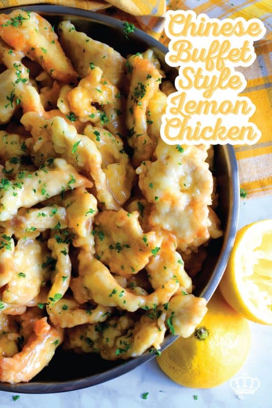 A make-at-home version of the classic buffet-style fried chicken in a thick, gooey lemon sauce! Chinese Buffet Style Lemon Chicken is everything you need to make dinner extra special. And, it's tastier, fresher, and cheaper than ordering take out too. #lemon #chicken #lemonchicken #buffetstyle #chinesefood #copycatrecipe