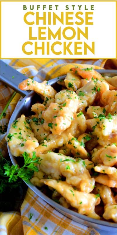 A make-at-home version of the classic buffet-style fried chicken in a thick, gooey lemon sauce! Chinese Buffet Style Lemon Chicken is everything you need to make dinner extra special. And, it's tastier, fresher, and cheaper than ordering take out too. #lemon #chicken #lemonchicken #buffetstyle #chinesefood #copycatrecipe