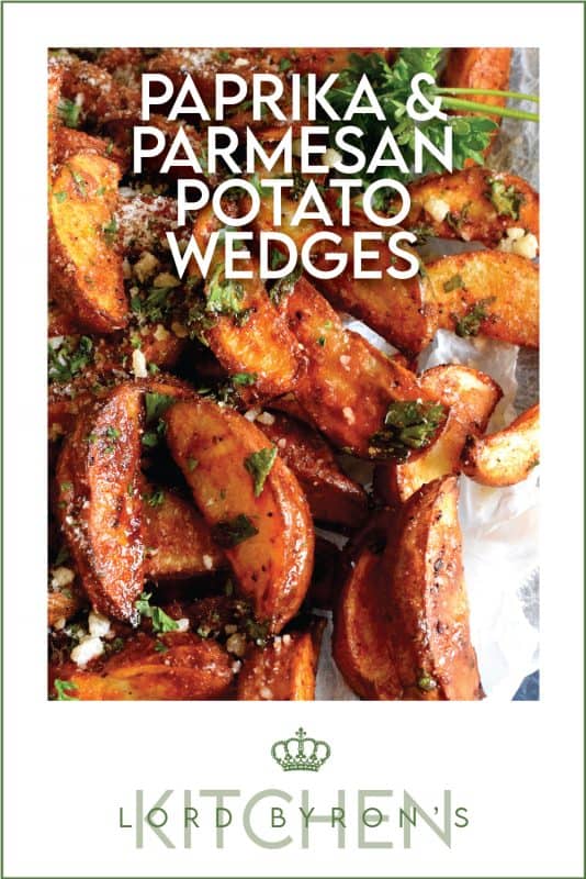 Roasted to perfection and perfectly seasoned, Paprika and Parmesan Potato Wedges are the perfect side dish - smoky, garlicky, onion-y, and cheesy - could these get any better? Oftentimes, these are served with finger foods like pizza or chicken wings. #potato #potatoes #wedges #wedge #fries #roasted #baked #cheese #parmesan