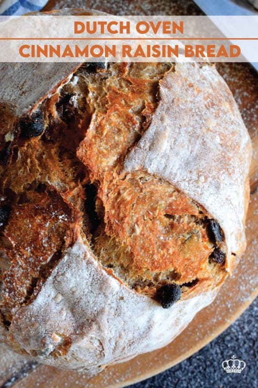 There's something really soothing and satisfying about freshly baked bread. Even more so when you bake that bread yourself! Dutch Oven Cinnamon Raisin Bread is the tastiest - and easiest! - bread you'll ever make. It's a good thing too, because you'll want to make this bread again and again! #dutchoven #cinnamon #raisin #cinnamonraisin #bread #homemadebread #dutchovenbread