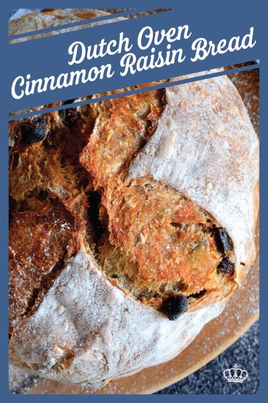 There's something really soothing and satisfying about freshly baked bread. Even more so when you bake that bread yourself! Dutch Oven Cinnamon Raisin Bread is the tastiest - and easiest! - bread you'll ever make. It's a good thing too, because you'll want to make this bread again and again! #dutchoven #cinnamon #raisin #cinnamonraisin #bread #homemadebread #dutchovenbread