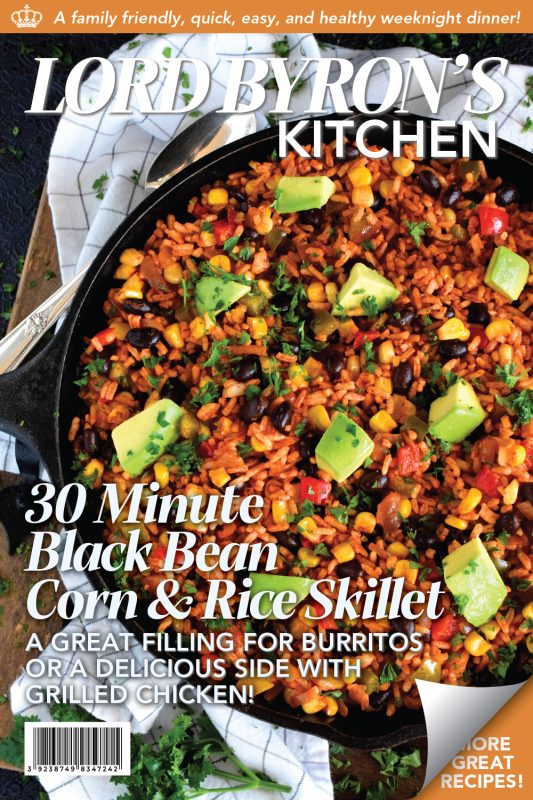 30 Minute Black Bean Corn and Rice Skillet has everything a well-rounded, wholesome meal needs! This is a perfect family dinner with many serving options. Roll it into a burrito or pile it into a bowl with cheese and sour cream on top! #30minute #blackbean #skillet #onepot #dinner