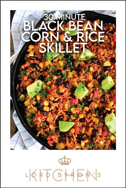 30 Minute Black Bean Corn and Rice Skillet has everything a well-rounded, wholesome meal needs! This is a perfect family dinner with many serving options. Roll it into a burrito or pile it into a bowl with cheese and sour cream on top! #30minute #blackbean #skillet #onepot #dinner
