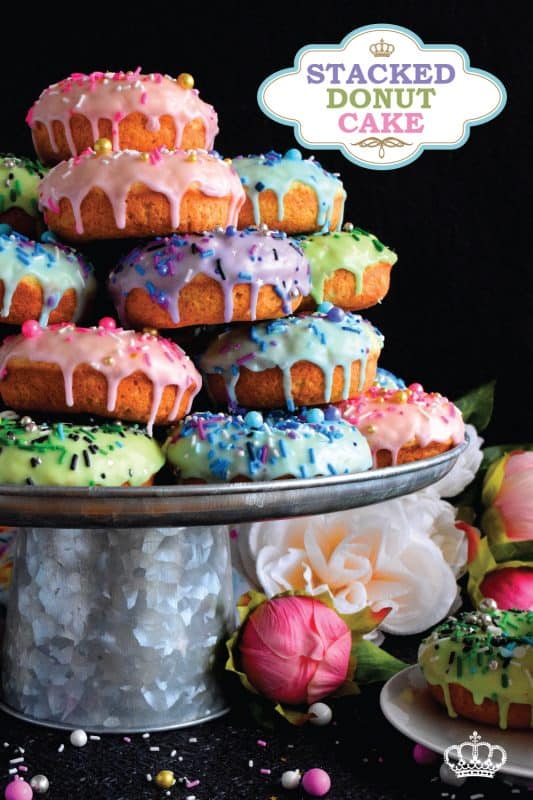 Who doesn't get excited when they see a big pile of donuts? Sure, you could go to your favourite pastry shop, but you can easily make your own donuts at home. This Stacked Donut Cake is proof of that! And, it's perfect for any occasion! #donuts #homemade #stackedcake #donutcake