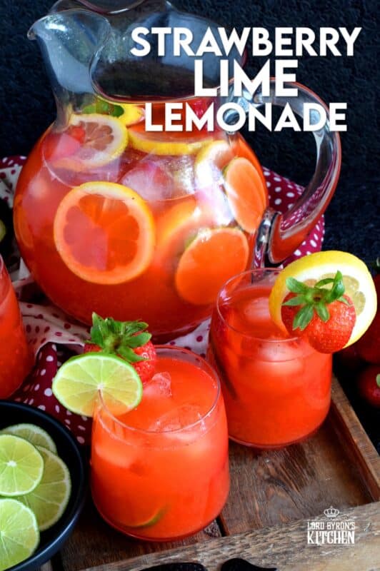 A refreshing summer drink made with simple syrup, whole strawberries, lime and lemon juice. If you're looking to up your lemonade game, this one is for you! Make a pitcher and serve with lots of ice on a hot summer day.  Turn leftover Strawberry Lime Lemonade into popsicles simply by pouring the juice into a popsicle mold and freezing! #limeade #strawberry #juice #lemonade #lime