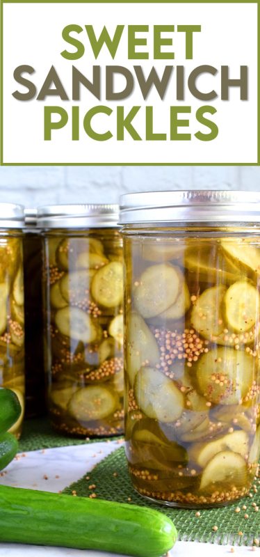 Every sandwich needs a pickle! Preserve your own Sweet Sandwich Pickles using a water bath canning method - easy and inexpensive too! Both zucchini and cucumbers will work in this recipe! #pickles #canned #sweet #preserves