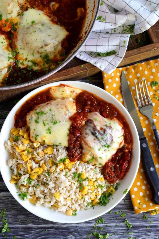 Cheesy Baked Chicken in Stewed Tomato Sauce