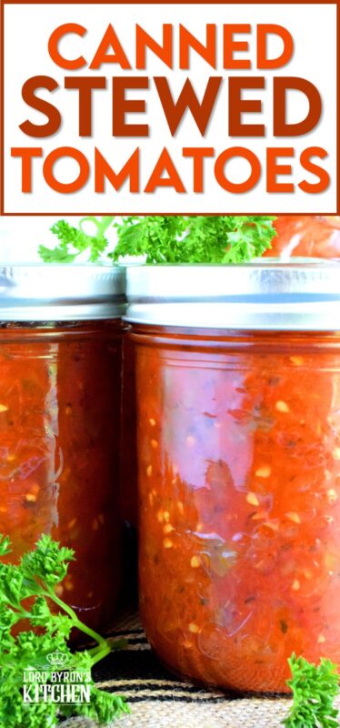 A great base to any pasta sauce, soup or stew; Canned Stewed Tomatoes is an inventive way to jazz up baked chicken or broiled seafood. Each jar is packed with tomatoes, onions, celery, and green bell pepper, making meal prep fast and easy! #canned #preserved #tomatoes #stewed