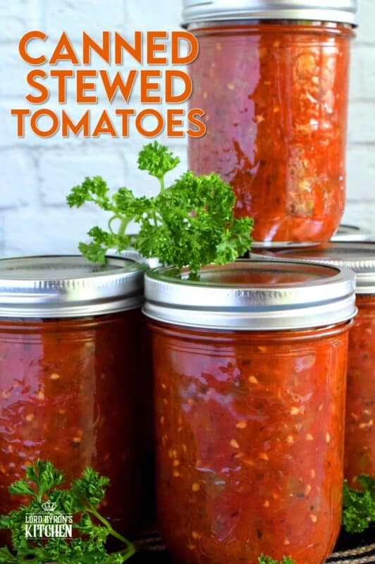 A great base to any pasta sauce, soup or stew; Canned Stewed Tomatoes is an inventive way to jazz up baked chicken or broiled seafood. Each jar is packed with tomatoes, onions, celery, and green bell pepper, making meal prep fast and easy! #canned #preserved #tomatoes #stewed