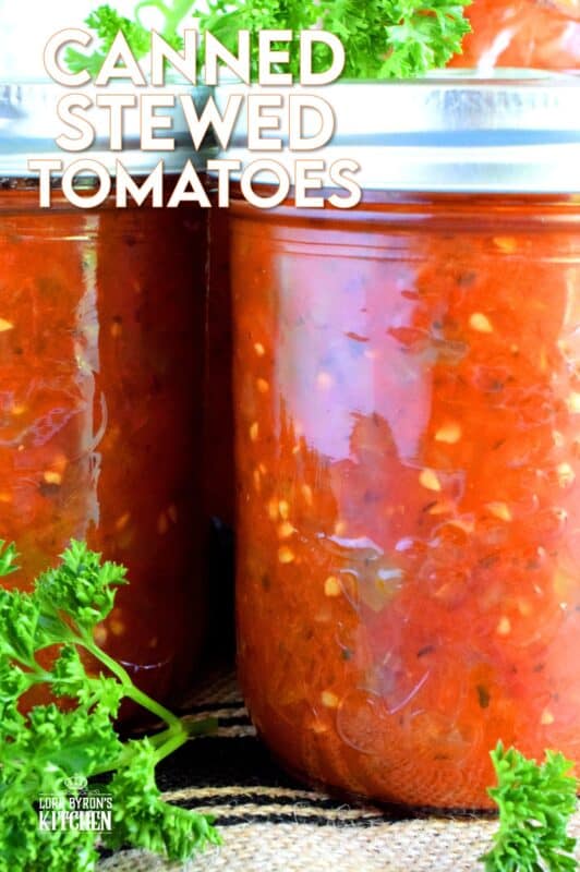 A great base to any pasta sauce, soup or stew; Canned Stewed Tomatoes is an inventive way to jazz up baked chicken or broiled seafood. Each jar is packed with tomatoes, onions, celery, and green bell pepper, making meal prep fast and easy! #canned #preserved #tomatoes #stewed