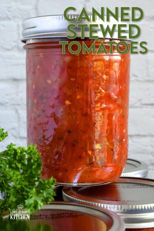 A great base to any pasta sauce, soup or stew; Canned Stewed Tomatoes is an inventive way to jazz up baked chicken or broiled seafood. Each jar is packed with tomatoes, onions, celery, and green bell pepper, making meal prep fast and easy! #canned #preserved #tomatoes #stewed