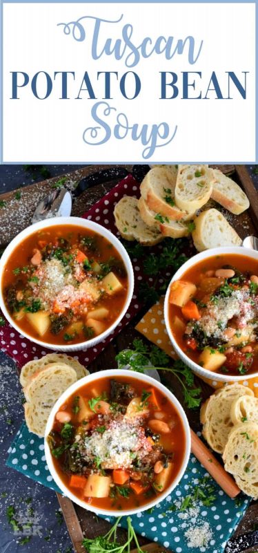 Tuscan Potato Bean Soup is one of those meals that you enjoy so much, you completely forget that it is healthy and good for you!#soup #vegetarian #tuscan #bean 