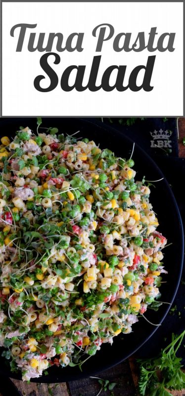 A healthy and delicious jacked up Tuna Pasta Salad with lots of vegetables, greens, seasonings, and a homemade dressing made without mayo!#pasta #salad #tuna #healthy #low #calorie