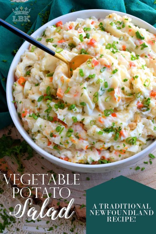 Vegetable Potato Salad - Made with chopped hard-boiled eggs, mashed potatoes, and green onions, Vegetable Potato Salad is creamy, comforting, and oh so delicious! #potato #salad #newfie #Newfoundland #recipes #vegetable
