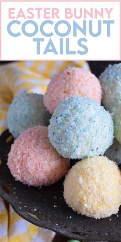As tasty as they are pretty, Easter Bunny Coconut Tails are a no-bake, easy, kid-friendly recipe! They will love dying the coconut those pastel colours! #easter #bunny #balls #tail #cookies #pastel #nobake
