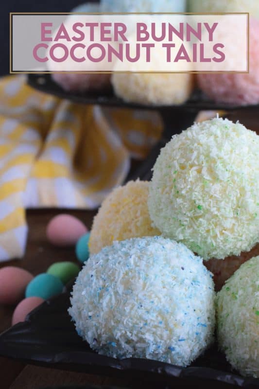 As tasty as they are pretty, Easter Bunny Coconut Tails are a no-bake, easy, kid-friendly recipe! They will love dying the coconut those pastel colours! #easter #bunny #balls #tail #cookies #pastel #nobake