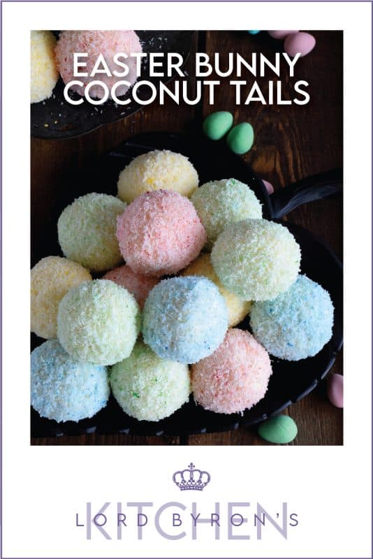 As tasty as they are pretty, Easter Bunny Coconut Tails are a no-bake, easy, kid-friendly recipe! They will love dying the coconut those pastel colours! #easter #bunny #balls #tail #cookies #pastel #nobake