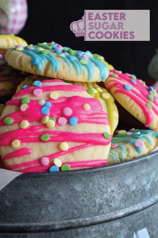 Whimsical and playful, these Easter Sugar Cookies are a springtime delight! Easy to prepare and fun to make, they are great for giving as a gift to that favourite teacher or daycare provider - that is if you can avoid saving them all for yourself! They are just a delicious as they are pretty! #easter #sugar #cookies #sugarcookies #candymelts