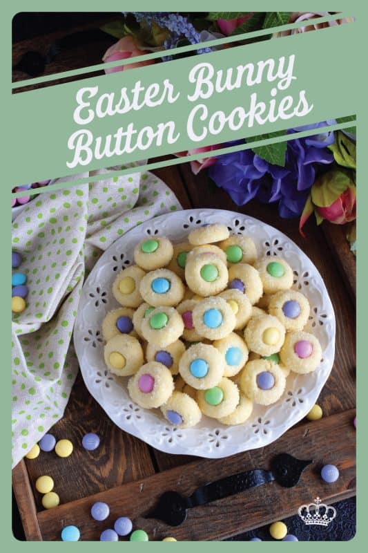 Miniature, one-bite cookies made with pastel candy centers. Easter Bunny Button Cookies are a great Easter gift idea and can be easily packaged for gift-giving, or just save them all for yourself! Whatever you decide, a double batch just might be a good idea! #easter #bunny #cookies #candy #chocolate