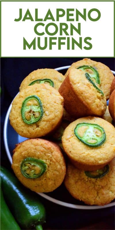 Super light and fluffly, these extremely delicious Jalapeno Corn Muffins are the perfect accompaniment to soups and chilies.  Prepared with whole corn kernals, cornmeal, buttermilk, and butter, what's not to love?  Spicy and savoury, these muffins are absolutely marvelous when served warm with a drizzle of honey! #cornmuffins #jalapeno #cornmeal #cornbread