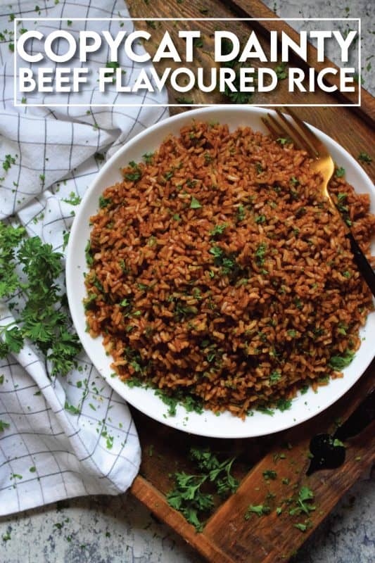An early childhood family pantry staple in our home, this copycat version of the popular and familiar Dainty brand Beef Flavoured Rice will surely invoke all of your warm and fuzzy nostalgic feelings! With less sodium and preservatives, my copycat version is better for you too! #dainty #rice #beef #friedrice #copycat #recipe