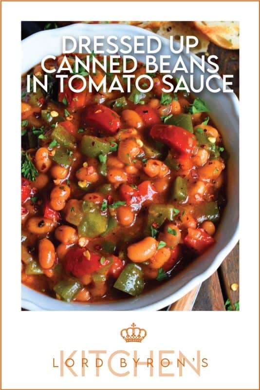With the help of some fresh vegetables and a few herbs and spices from your pantry or spice rack, this Dressed Up Canned Beans in Tomato Sauce uses plain canned beans and transforms them so that they are extraordinarily flavourful and tastes homemade too! #beans #cannedbeans #homemade #sides