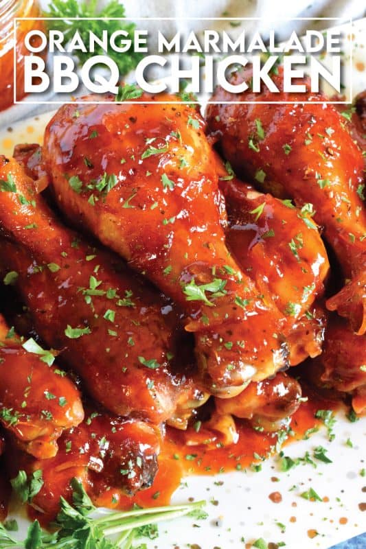 A deliciously easy and budget friendly chicken dish which requires only three ingredients!  Orange Marmalade Barbeque Chicken is about to make your weeknight dinnertime rush so much more relaxed and yummy! #chicken #drumsticks #easy #budget #dinner #weeknight
