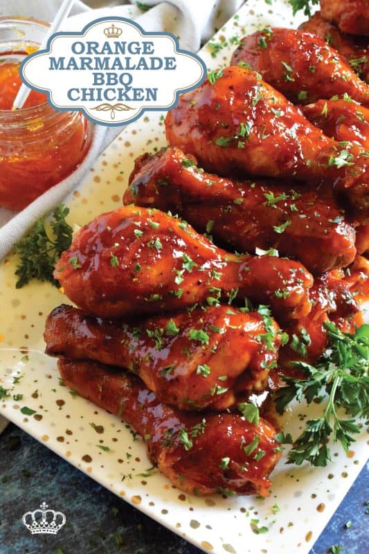 A deliciously easy and budget friendly chicken dish which requires only three ingredients!  Orange Marmalade Barbeque Chicken is about to make your weeknight dinnertime rush so much more relaxed and yummy! #chicken #drumsticks #easy #budget #dinner #weeknight