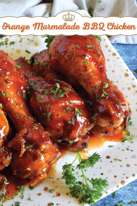 A deliciously easy and budget friendly chicken dish which requires only three ingredients!  Orange Marmalade Barbeque Chicken is about to make your weeknight dinnertime rush so much more relaxed and yummy! #chicken #drumsticks #easy #budget #dinner #weeknight