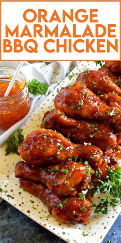 A deliciously easy and budget friendly chicken dish which requires only three ingredients!  Orange Marmalade Barbeque Chicken is about to make your weeknight dinnertime rush so much more relaxed and yummy! #chicken #drumsticks #easy #budget #dinner #weeknight