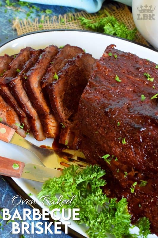 Perfectly seasoned with a homemade spice rub, and topped with your favourite sauce, Oven Baked Barbecue Brisket is the easiest and most rewarding way to prepare this cut of beef.#brisket #beef #oven #baked #bbq #barbecue