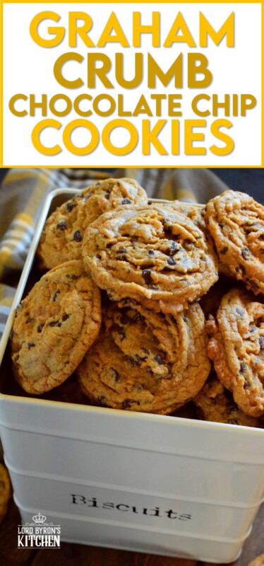 Like the name implies, Graham Crumb Chocolate Chip Cookies are made with crushed graham crumbs, chocolate, and brown sugar. They're a soft-baked cookie with a crispy edge. The texture of the crumbs with the milk chocolate is sensational. These are one of the best cookies you'll ever eat! #cookies #graham #crumbs #chocolate #brown #sugar #wafer