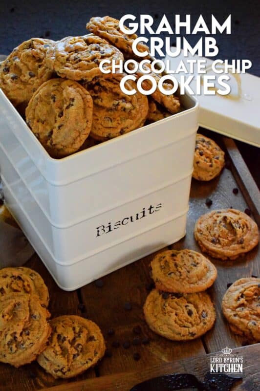 Like the name implies, Graham Crumb Chocolate Chip Cookies are made with crushed graham crumbs, chocolate, and brown sugar. They're a soft-baked cookie with a crispy edge. The texture of the crumbs with the milk chocolate is sensational. These are one of the best cookies you'll ever eat! #cookies #graham #crumbs #chocolate #brown #sugar #wafer