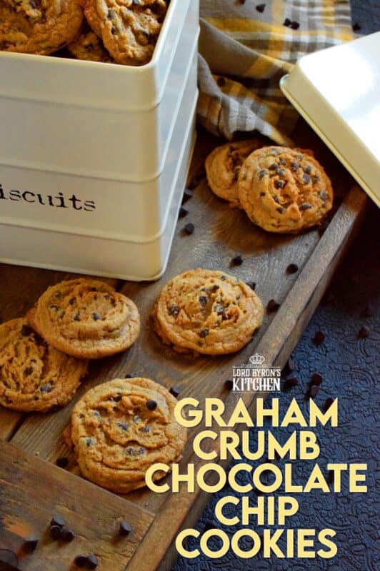 Like the name implies, Graham Crumb Chocolate Chip Cookies are made with crushed graham crumbs, chocolate, and brown sugar. They're a soft-baked cookie with a crispy edge. The texture of the crumbs with the milk chocolate is sensational. These are one of the best cookies you'll ever eat! #cookies #graham #crumbs #chocolate #brown #sugar #wafer