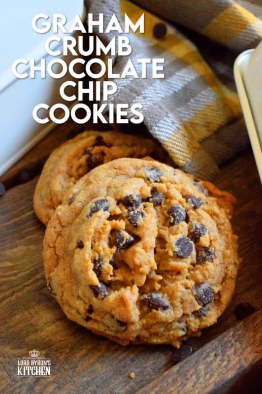 Like the name implies, Graham Crumb Chocolate Chip Cookies are made with crushed graham crumbs, chocolate, and brown sugar. They're a soft-baked cookie with a crispy edge. The texture of the crumbs with the milk chocolate is sensational. These are one of the best cookies you'll ever eat! #cookies #graham #crumbs #chocolate #brown #sugar #wafer