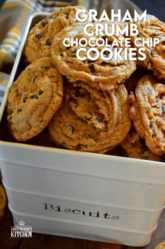 Like the name implies, Graham Crumb Chocolate Chip Cookies are made with crushed graham crumbs, chocolate, and brown sugar. They're a soft-baked cookie with a crispy edge. The texture of the crumbs with the milk chocolate is sensational. These are one of the best cookies you'll ever eat! #cookies #graham #crumbs #chocolate #brown #sugar #wafer