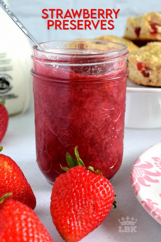 Small batch Strawberry Preserves using only three ingredients!  Bright strawberry flavour with a hint of sweetness, this jam is about as easy as jam gets! #strawberry #jam #preserves #smallbatch #small #batch