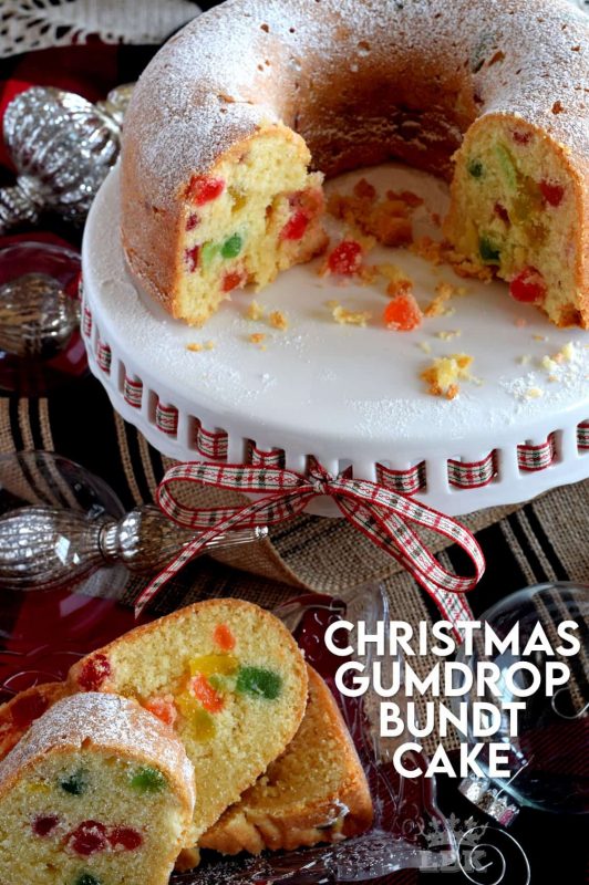 A cake for kids of all ages!  Christmas Gumdrop Bundt Cake is moist and delicious and packed full of chewy candy - who wouldn't love that?  #christmas #holiday #baking #cake #gumdrop #newfoundland #traditional