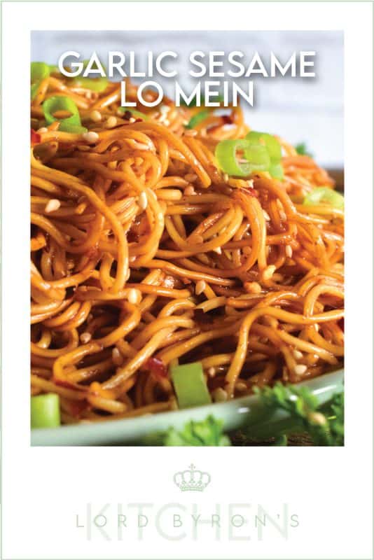 A quick and easy Asian noodle side dish, Garlic Sesame Lo Mein is loaded with classic garlic and ginger flavour, as well as nutty toasted sesame seeds. Make it as spicy or as mild as you want with dried red chilies! #Asian #garlic #sesame #noodles #lomein #mein #Chinese #homemade