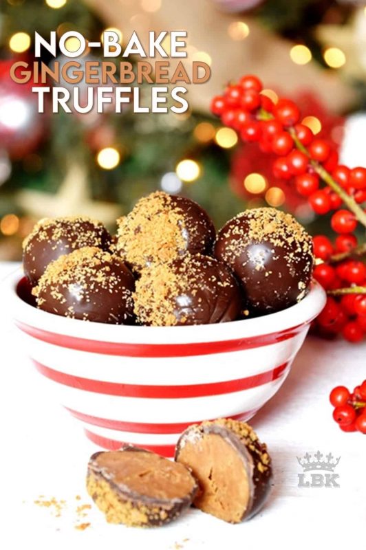 Nothing compares to the warming and comforting taste and smell of gingerbread at Christmastime.  These Gingerbread Truffles are the perfect bite-sized treat for sharing.  And, they make a perfect bring-along treat to any festive party! #gingerbread #chocolate #truffles #christmas #holiday #baking #cookies