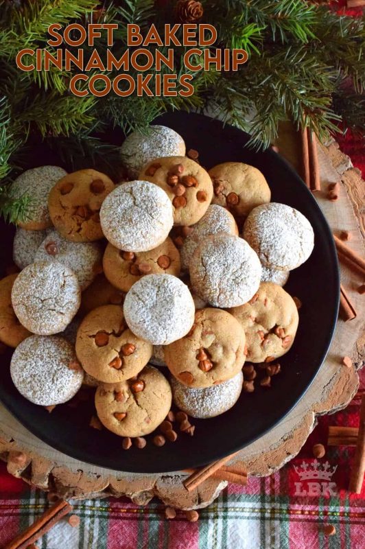 If you love soft, cinnamon flavoured cookies, these Soft Baked Cinnamon Chip Cookies are for you!  Loaded with lots of cinnamon flavour, these quick, easy, freezer-friendly too! #softbaked #cookies #cinnamonchips #christmas #holiday #baking