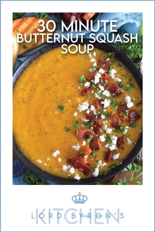 Save yourself some time by using store-bought, frozen squash for this recipe. It's one of those one-pot, all ingredients in at the same time, type of recipes. 30 Minute Butternut Squash Soup is creamy, full of flavour, and a perfectly warm and cozy family meal! #30minuterecipes #soup #vegan #vegetarian #dairyfree #meatlessmonday #butternutsquash #squash