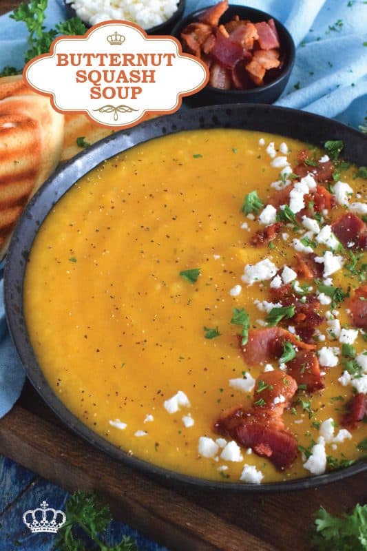Save yourself some time by using store-bought, frozen squash for this recipe. It's one of those one-pot, all ingredients in at the same time, type of recipes. 30 Minute Butternut Squash Soup is creamy, full of flavour, and a perfectly warm and cozy family meal! #30minuterecipes #soup #vegan #vegetarian #dairyfree #meatlessmonday #butternutsquash #squash