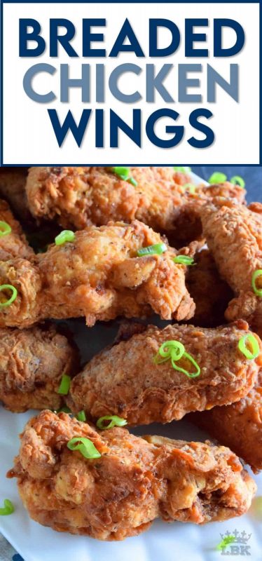 Forget those Breaded Chicken Wings in the frozen section of your local grocery store!  This homemade version has better flavour, more crunch, and most certainly way more bang for your buck.  These are great just the way they are, or toss them in your favourite wing sauce! #chickenwings #breadedchicken #crispychicken #friedchicken #chickenwings