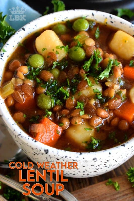 Finally a bowl of lentil soup with a nice thin broth, yet one that's hearty and filling enough to fight the cold weather chills! #soup #cold #weather #vegetarian #lentil #broth